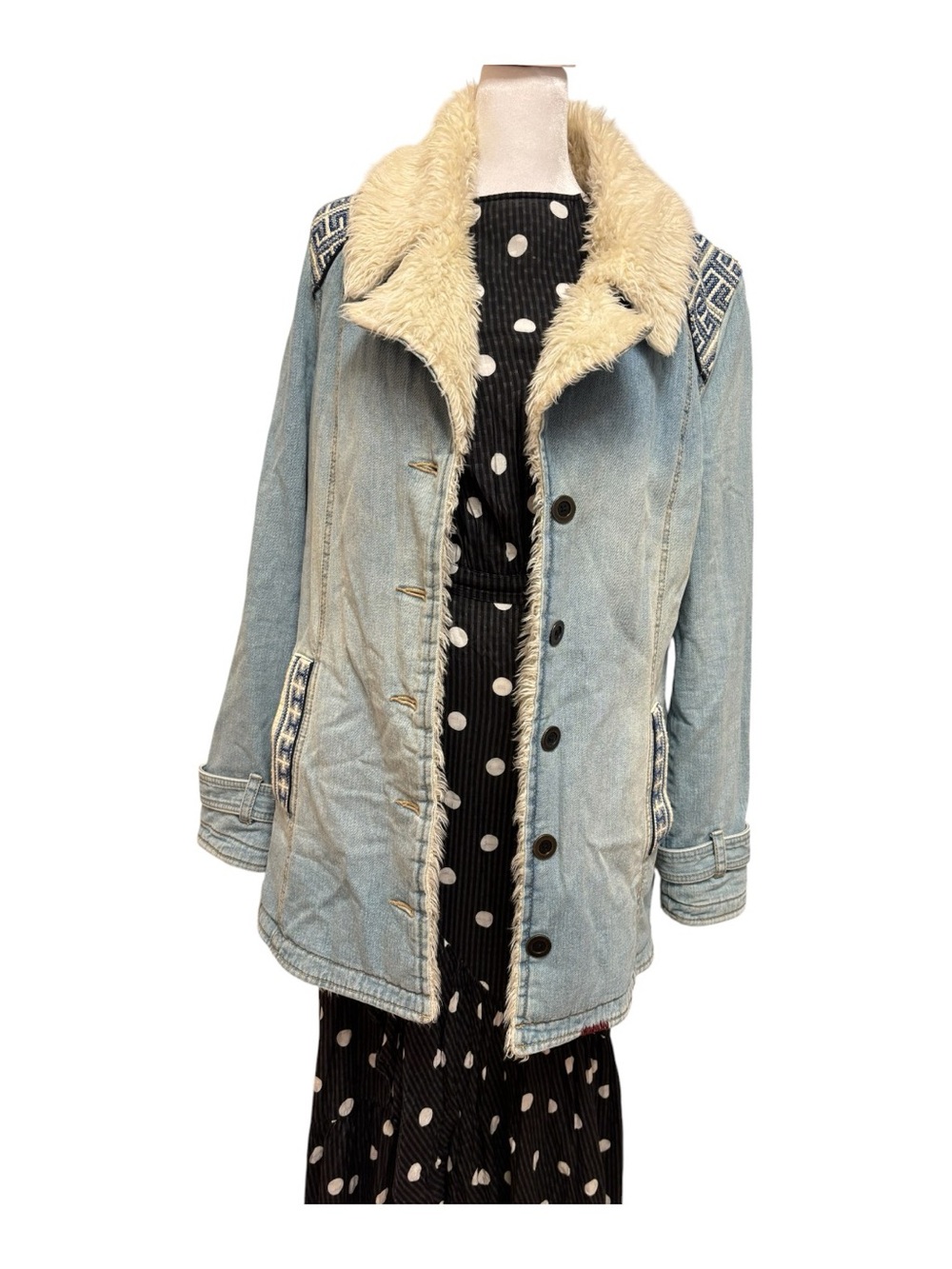 Free People Denim Shearling Jacket M 🤍💙